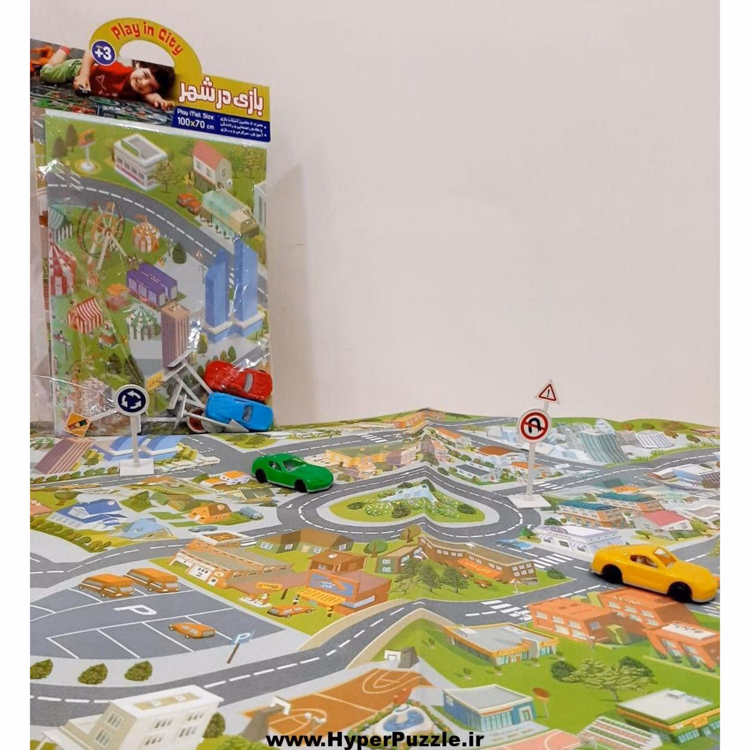 زیر انداز بازی مدل مدیریت شهر سایز 70x100cm همراه با ماشین و علائم راهنمایی