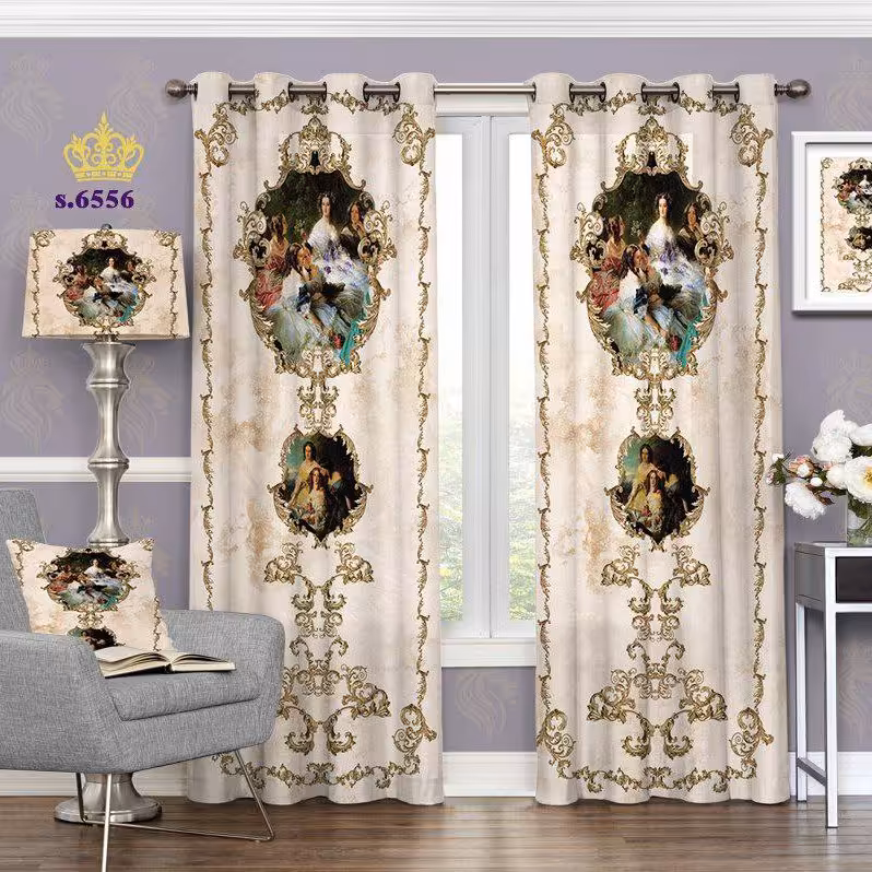 پرده جدید پذیرایی پانچ دو قواره آماده طرح کلاسیک اسلیمی کد 6556