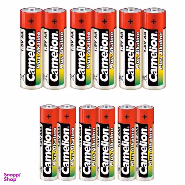 باتری قلمی و نیم قلمی کملیون مدل Plus Alkaline بسته 12 عددی