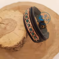 دستبند چرمی با پلاک فیروزه کوب مدل دایره