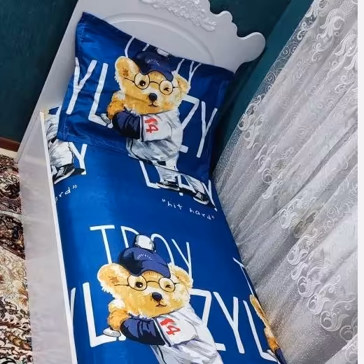 نیم ست روتختی کشدوزی شده پسرانه تدی بیسبالی ابی سورمه ای