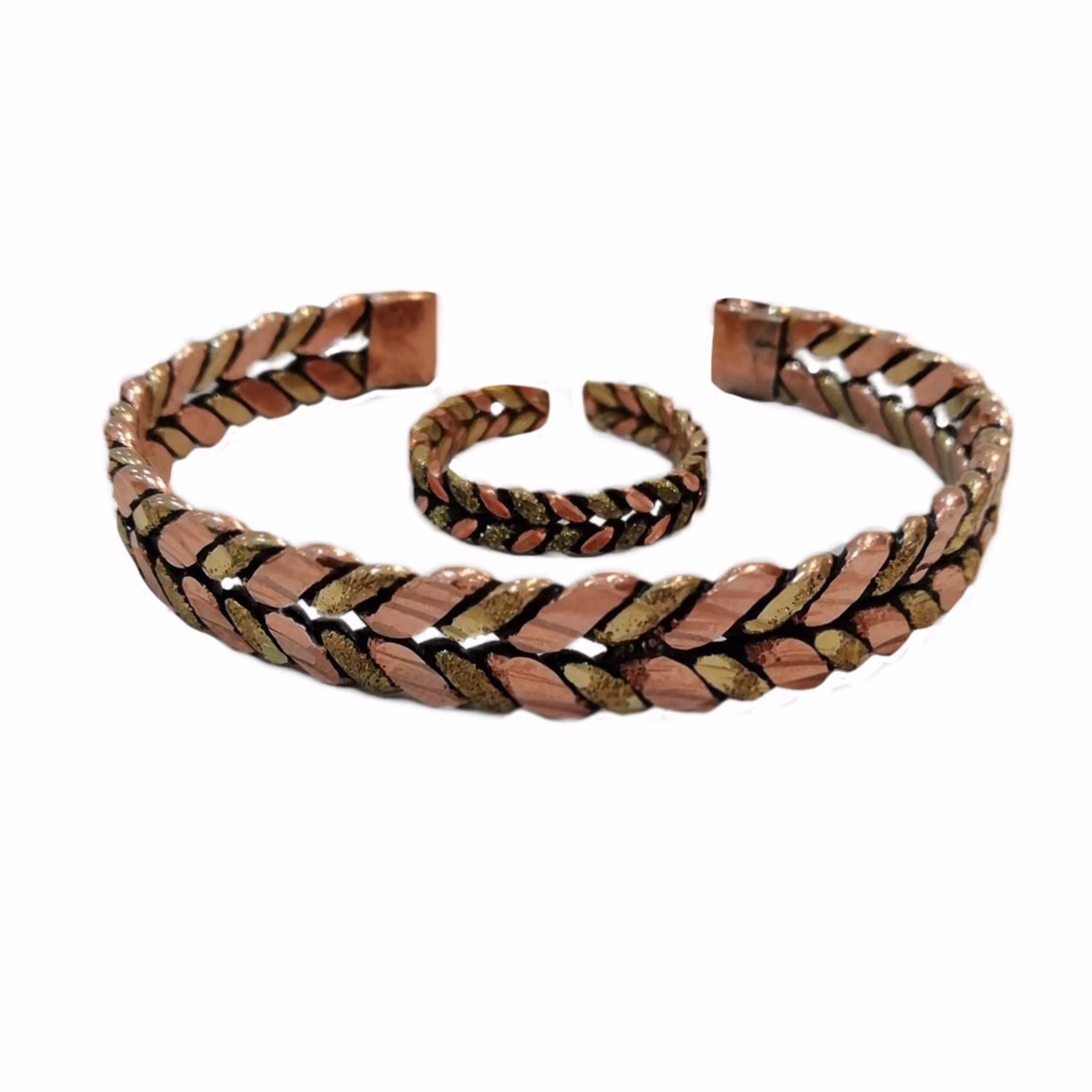 نیم ست دستبند و انگشتر گندم دو رنگ طلایی کد JW171-2