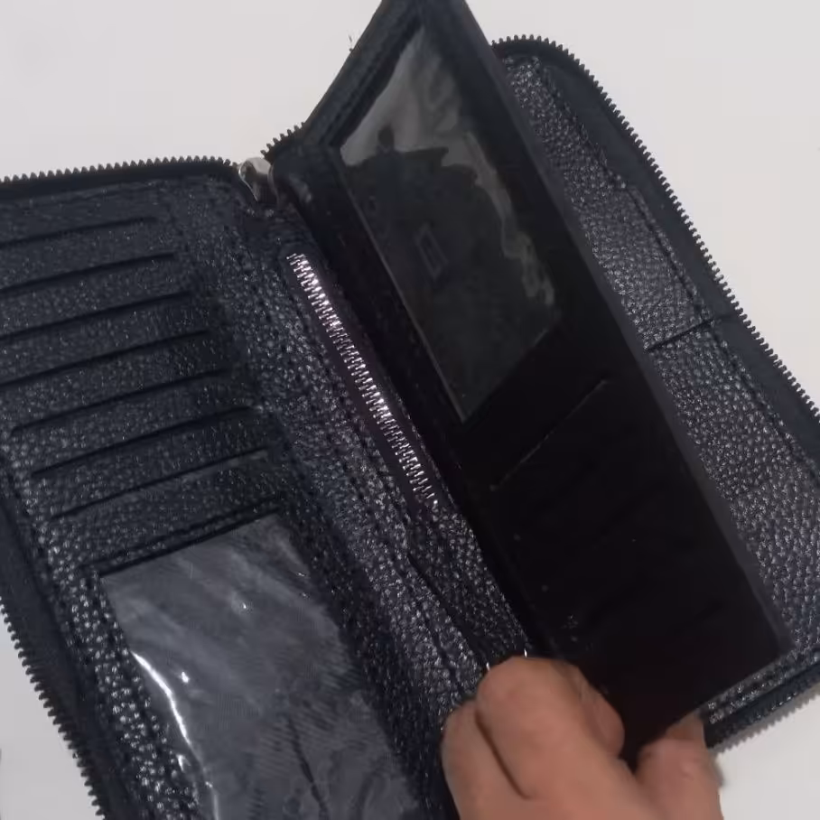 کیف  پول  سه لت  دور زیپ  چرم طبیعی  دست دوز 