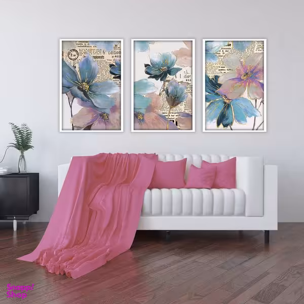 تابلو بکلیت طرح نقاشی مدرن گل طلایی مدل W-1893 مجموعه 3 عددی