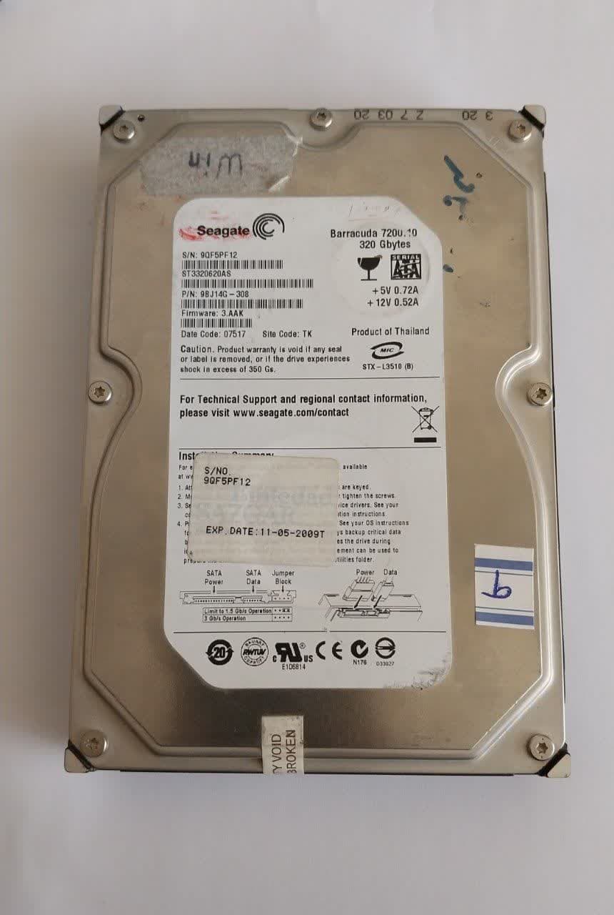 هارد سیگیت 320 گیگ دست دوم SATASeagate HDD 320GB 3.5 inch SATA USED