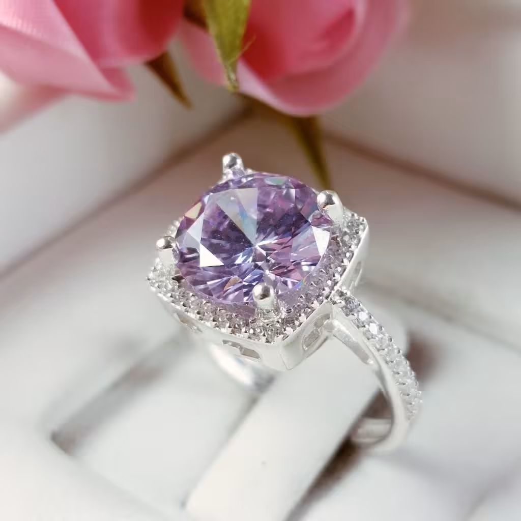 انگشتر نقره نگین تزیینی بنفش