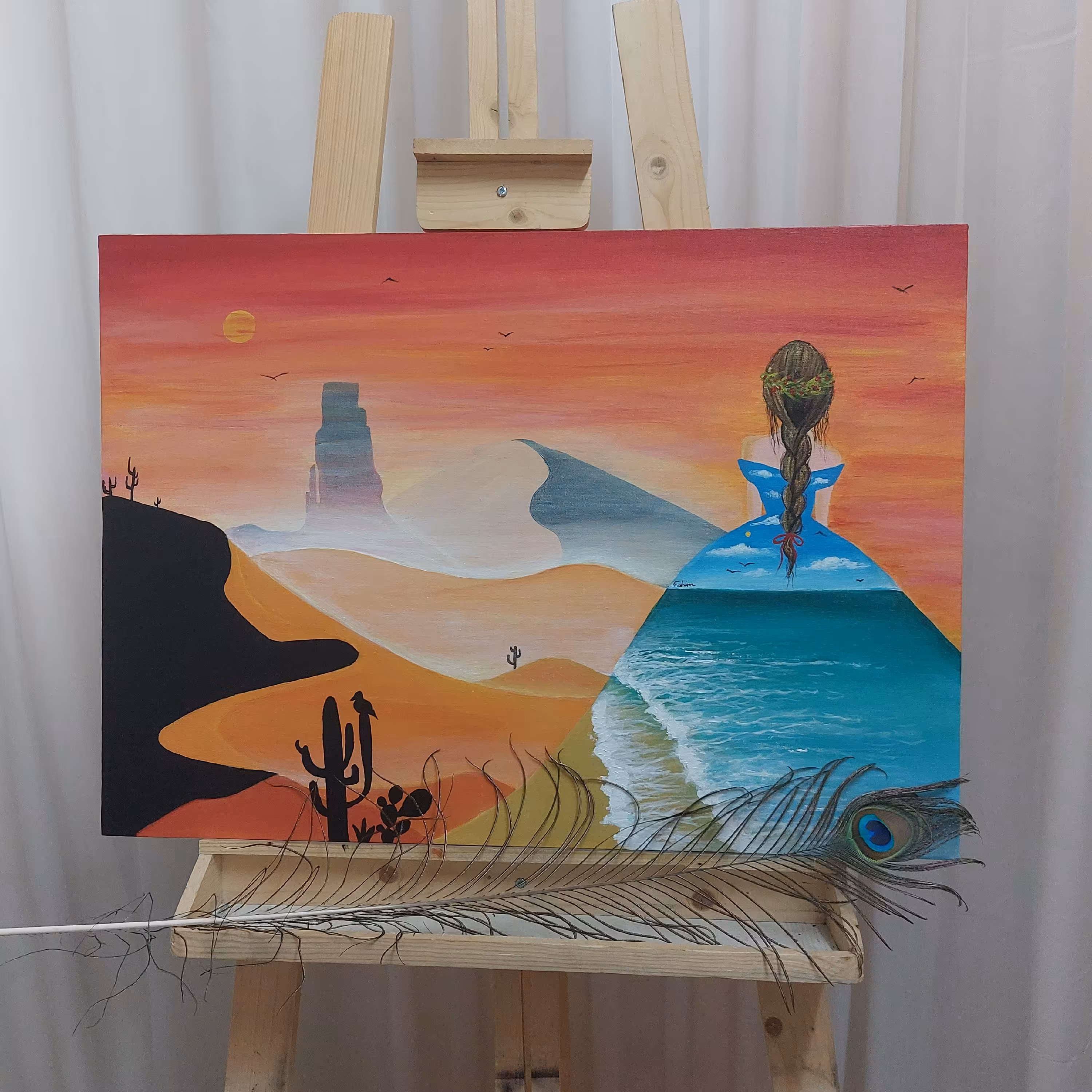 تابلو دختر دریا نقاشی روی بوم با رنگ اکرولیک