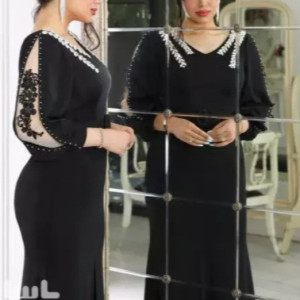 پیراهن مهمانی زنانه غواصی نگین کاری و مروارید دوزی شده مدل مدیسا