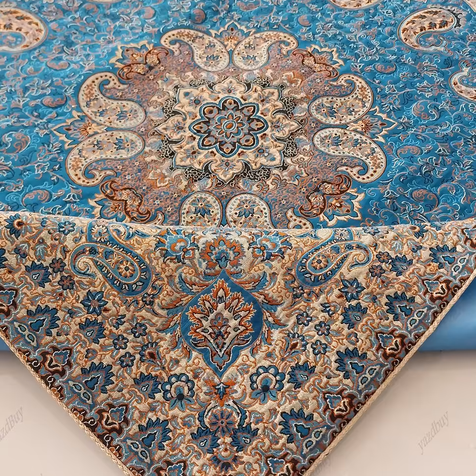 رومیزی ترمه طرح نسترن جدید رنگ آبی با کیفیت عالی 