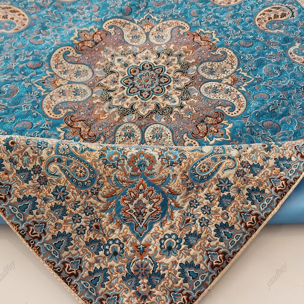 رومیزی ترمه طرح نسترن جدید رنگ آبی با کیفیت عالی