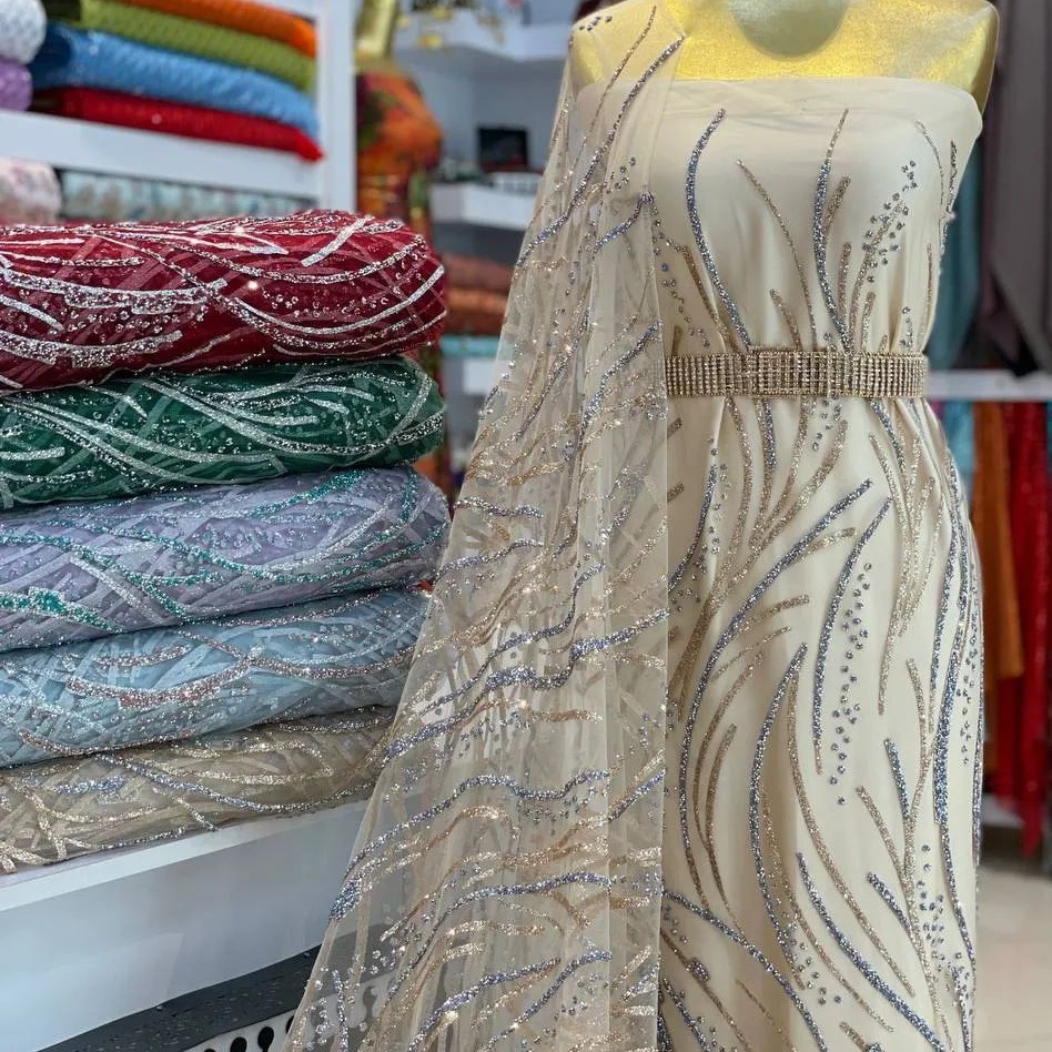 پارچه دانتل فول کار شده کریستالی و اکلیل پرسی وارداتی از کره