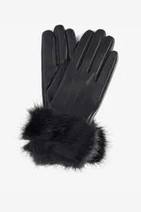 دستکش مشکی زنانه چرمی خزدار مصنوعی BK11 Barbour