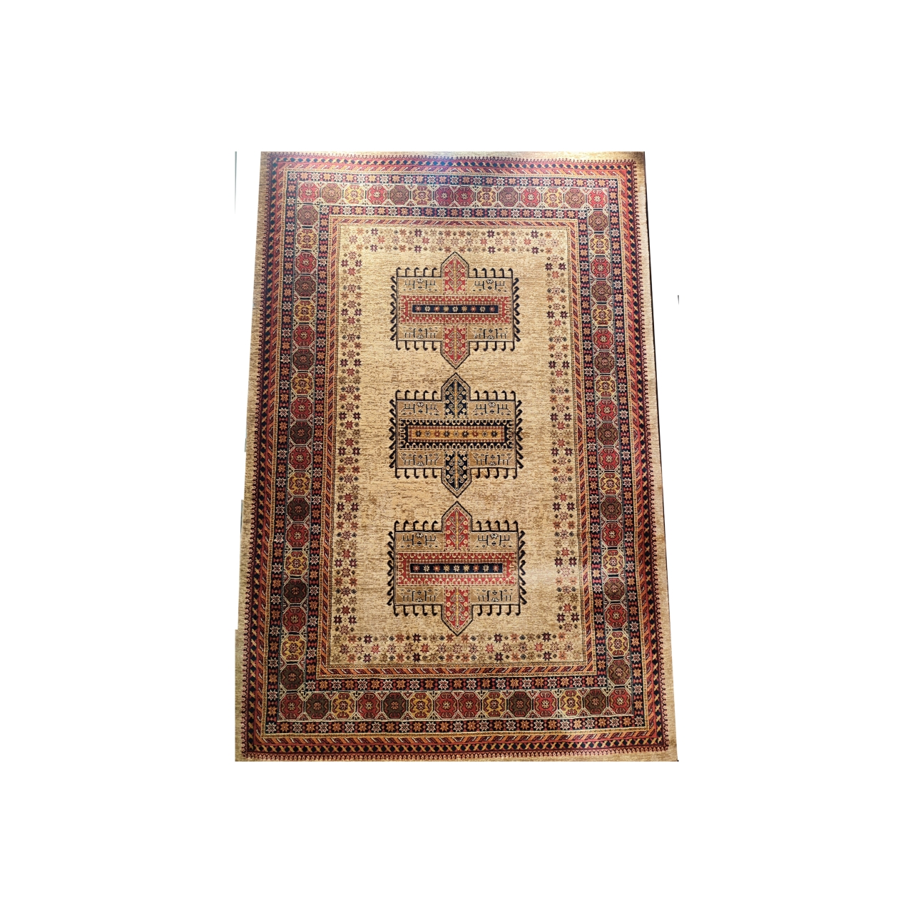 فرش ماشینی بزرگمهر کاشان طرح 78005 گندمی
