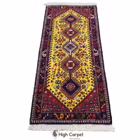 فرش دستبافت کناره 2 متری زمینه زرد طلایی نقشه لوزی یلمه شیراز کد 0391