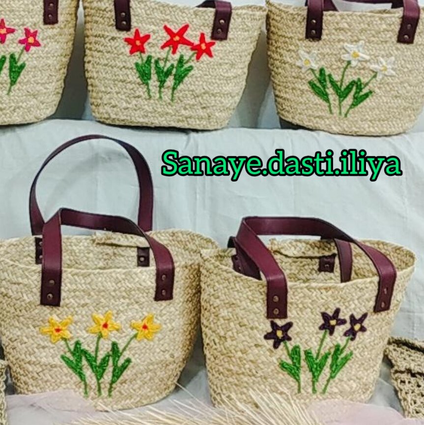 زنبیل دسته چرم حصیری