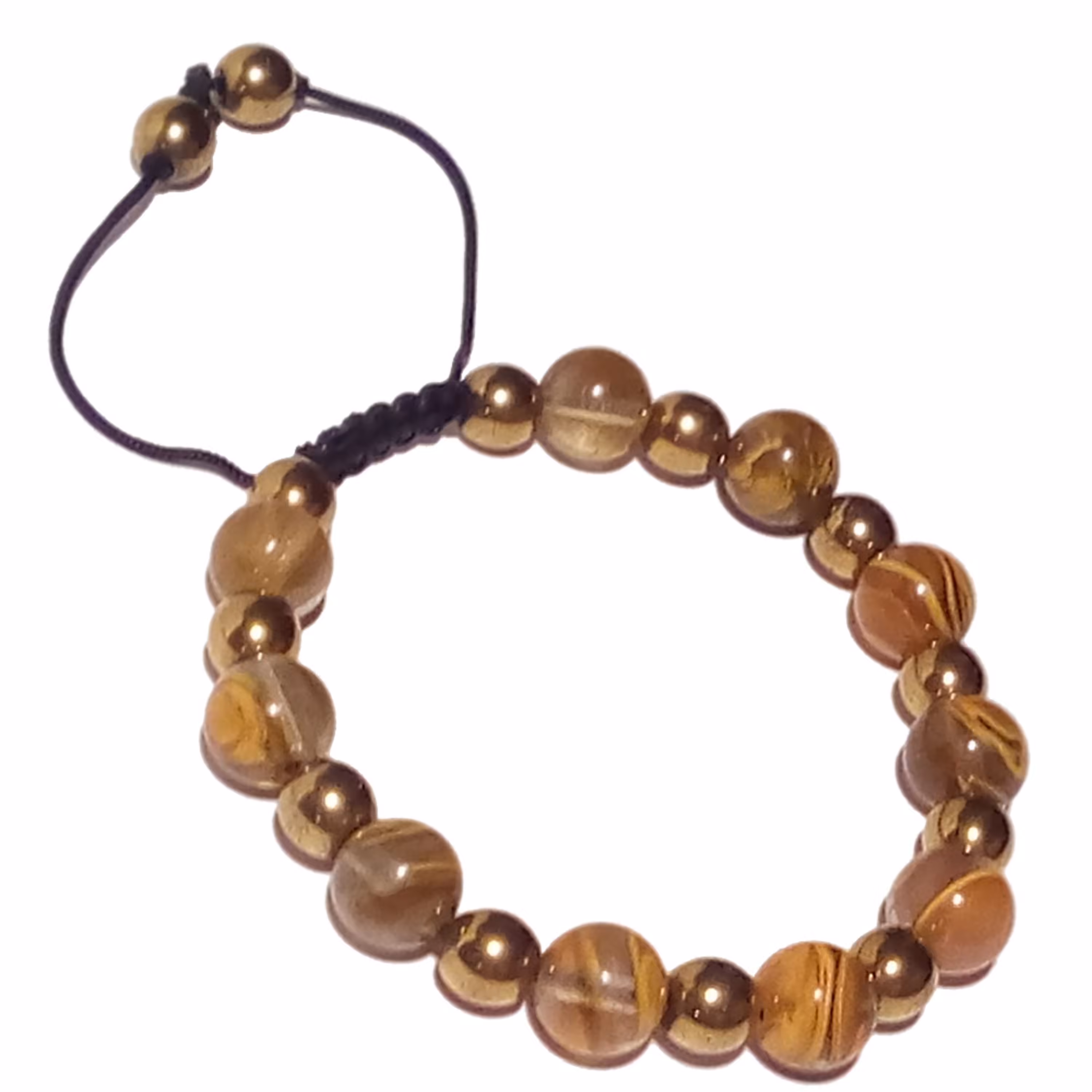 دستبند کشویی سنگ سیترین زرد-قهوه ای و حدید کروی طلایی تیره