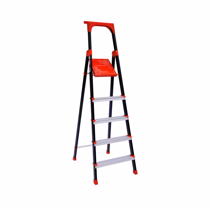 نردبان 5پله الماس تاشو آلومینیومی آلوم پارس پله دارای تسمه نگهدارنده پله 7 سانتی پله آخر 25 در 25