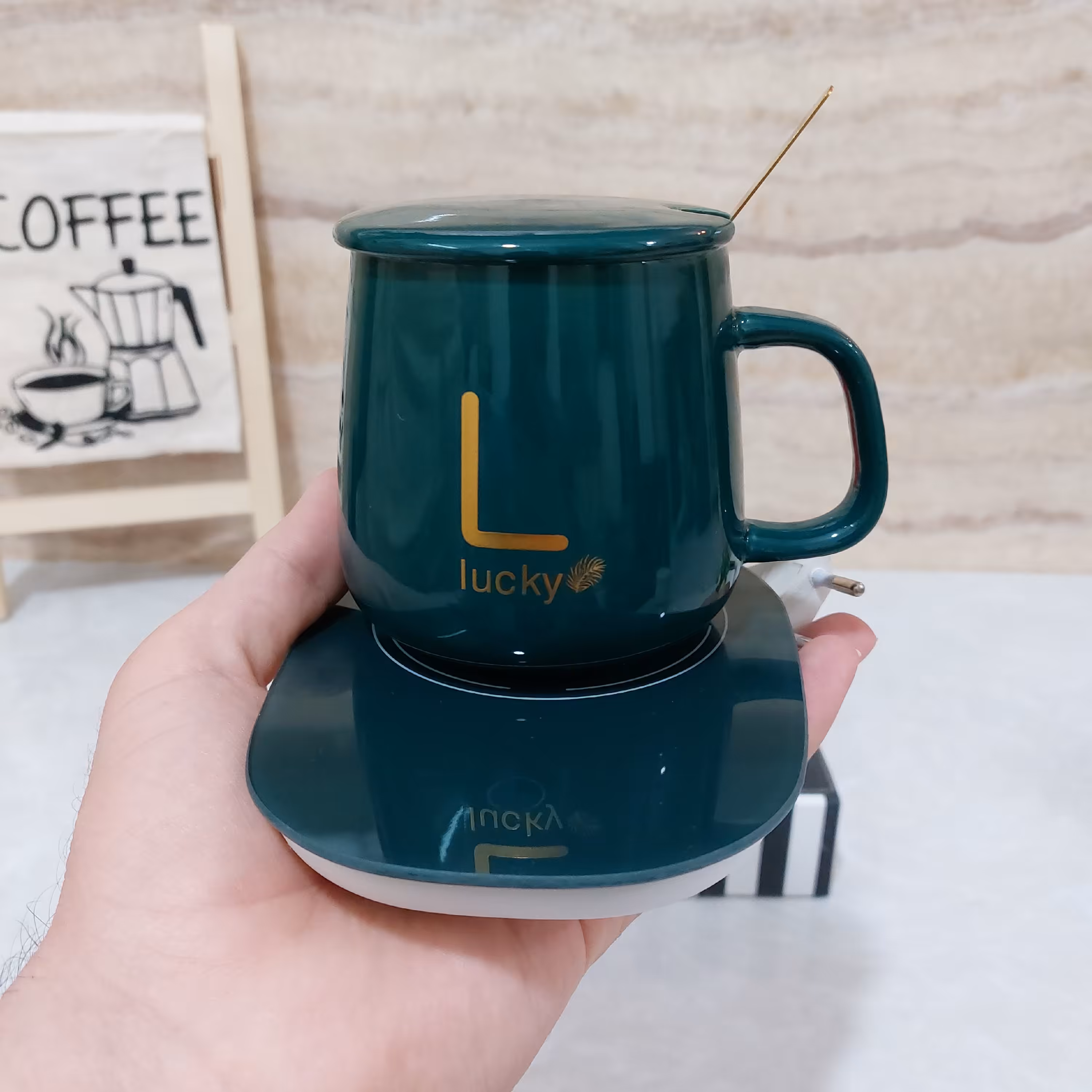 ماگ هیتردار  گرم کن برقی رنگ سبز  همراه جعبه کادویی