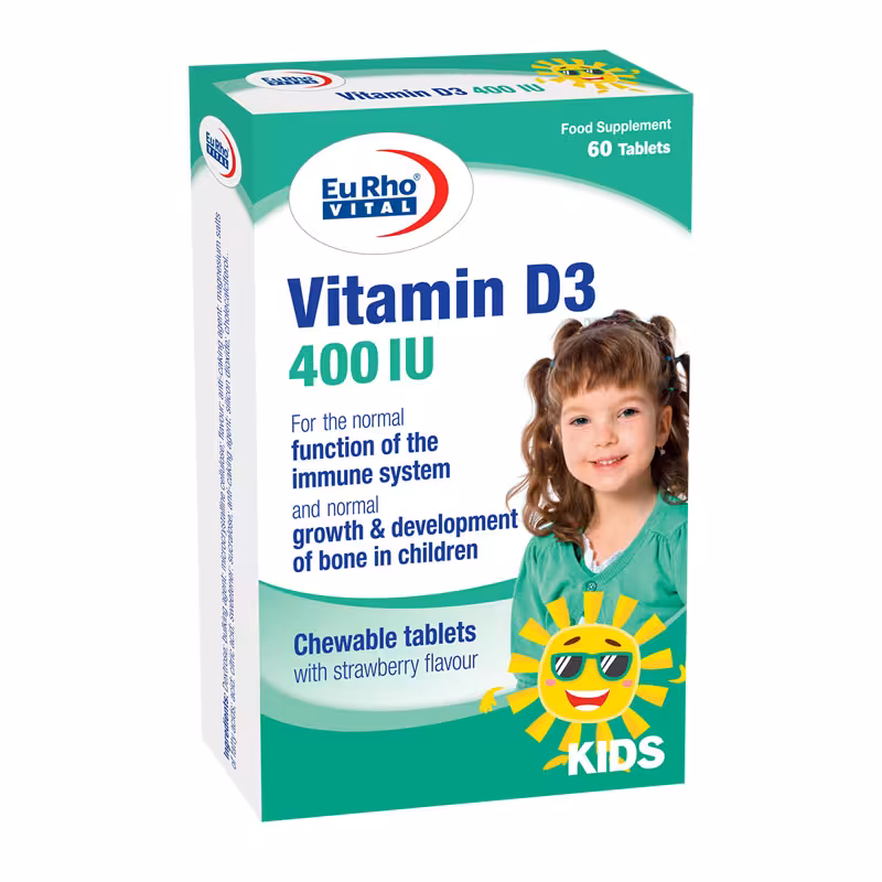 قرص جویدنی ویتامین د3 400 آی یو یوروویتال