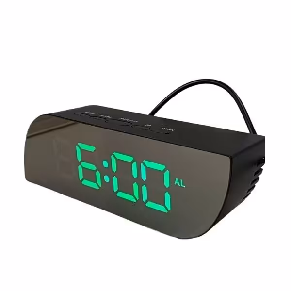 ساعت دیجیتالی رومیزی آینه ای بدنه مشکی سگمنت سبز  و سفید مدل NA-018