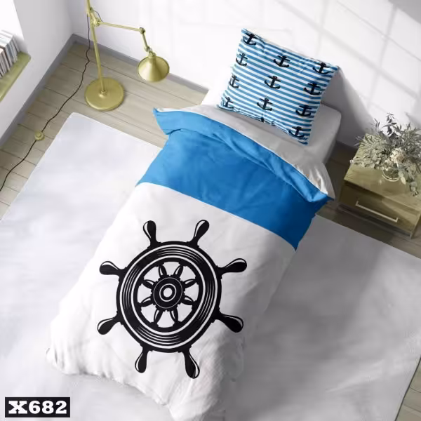 سرویس روتختی یک نفره میکروتترون سه بعدی زمینه سفید آبی مناسب کودک و نوجوان