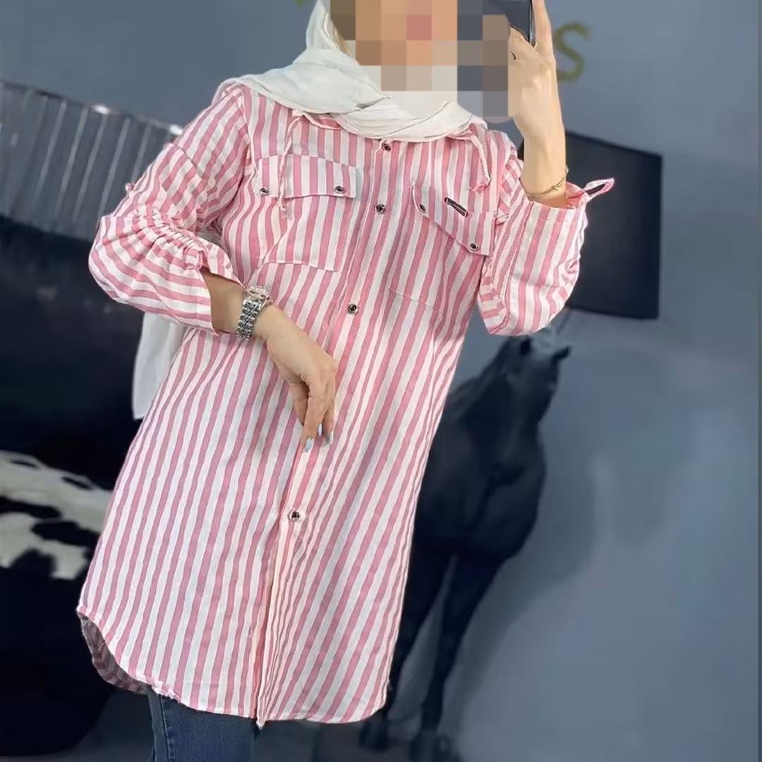 حرااااج شد مانتو لنین راه راه دخترانه راه راه ریز و درشت آستین گت دار سایز 38 تا 46 فقط صورتی راه راه ریز و درشت موجوده