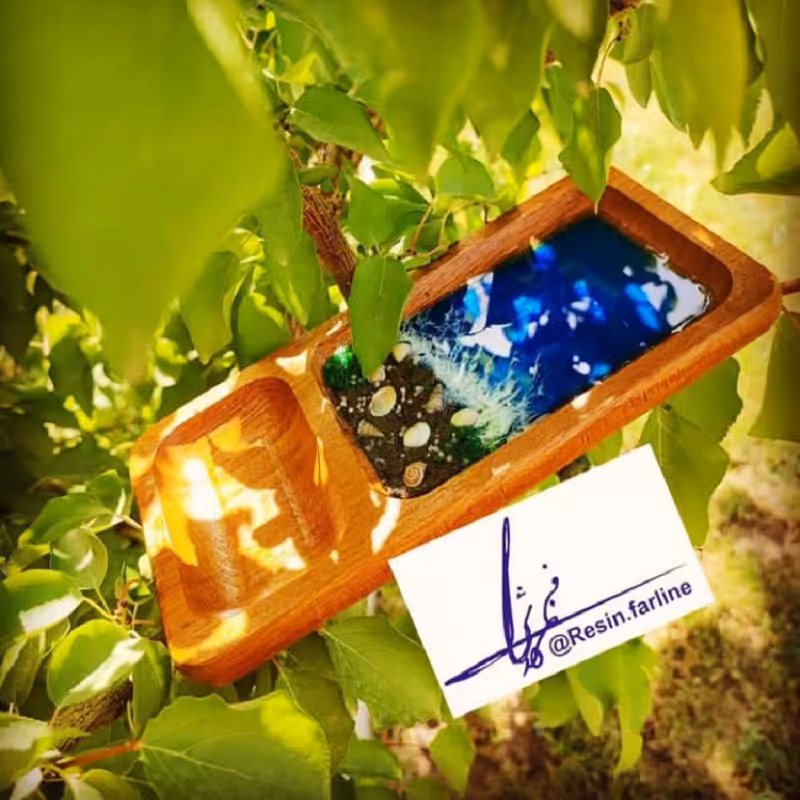 زیرلیوانی رزینی -ترکیب چوب و رزین-طرح دریا