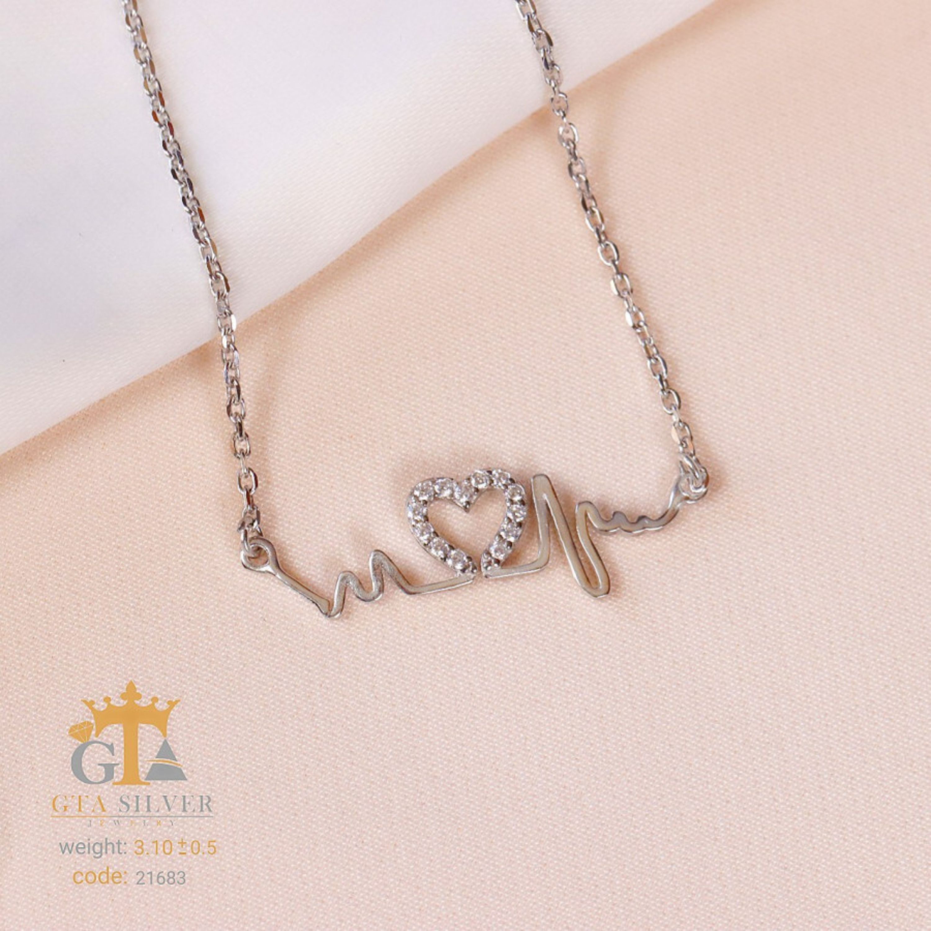 آویز زنجیری نقره طرح ضربان قلب همراه با زنجیر کد 21683-35