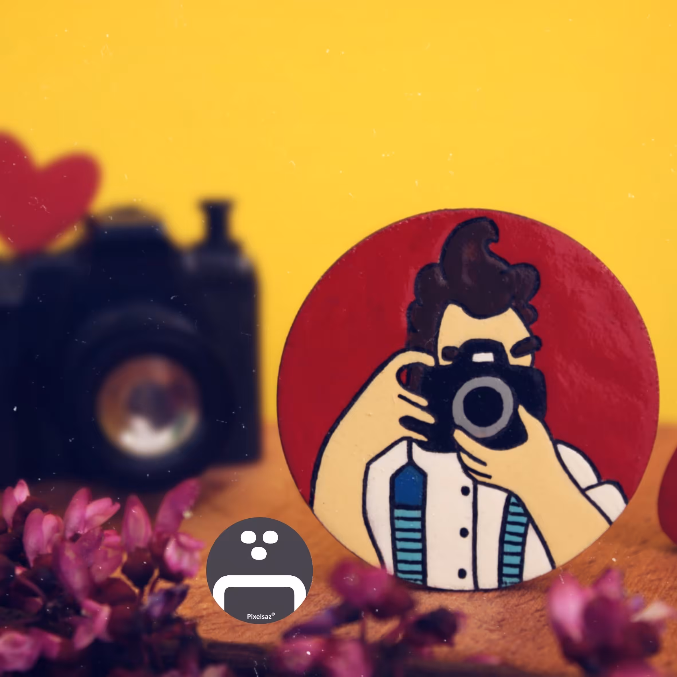 پیکسل  - مگنت - استیکر  طرح مرد عکاس پیکسل ساز - جنس چوبی و نقاشی شده - ضدآب