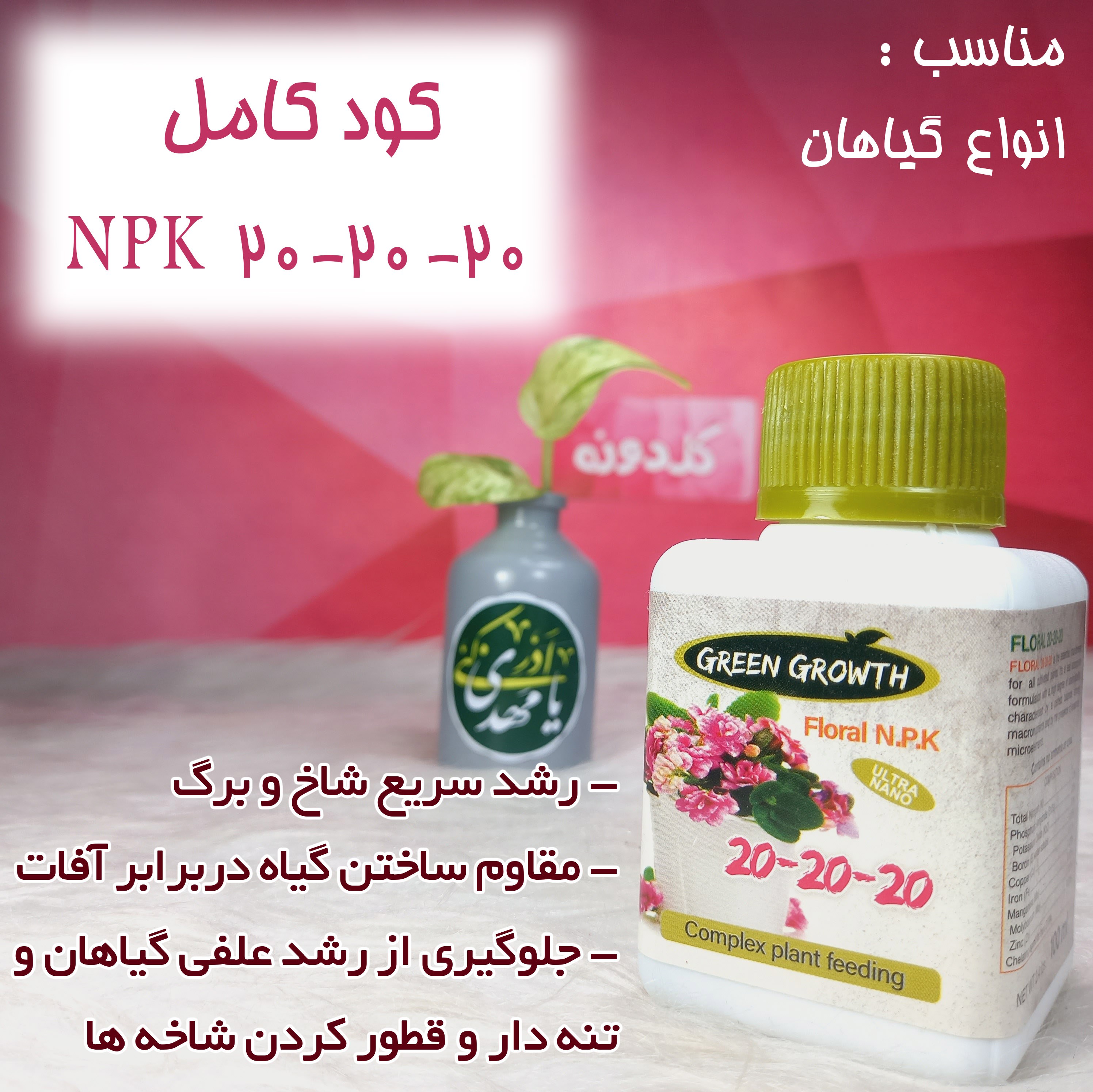 کود 20-20-20 ایتالیایی گرین گروت-کودکامل گیاهان آپارتمانی-کودGreen Growth-گلدونه
