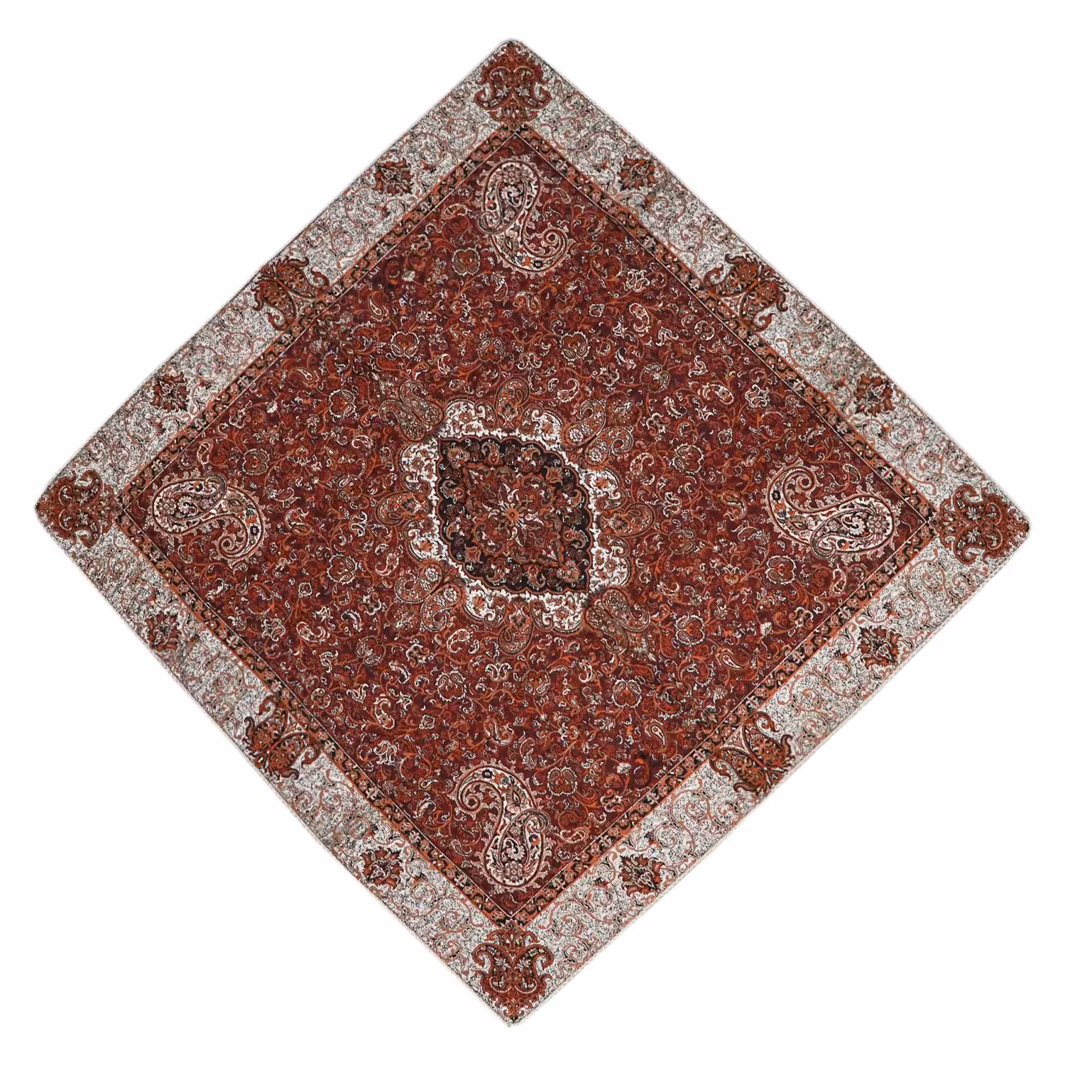 رومیزی ترمه ابریشمی برند هاشمی طرح چهلستون سایز 75در75