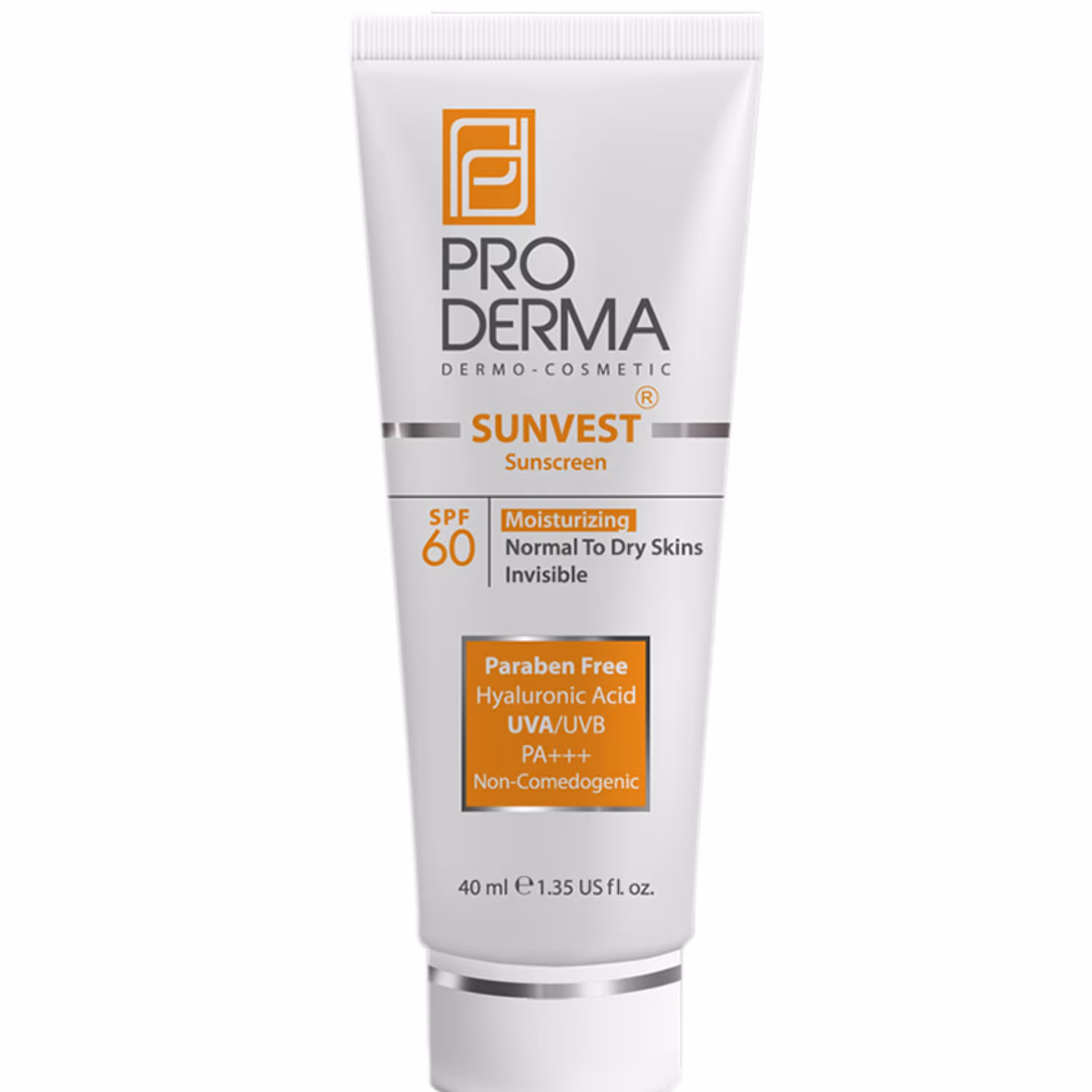 ضد آفتاب و مرطوب کننده  پرودرما  بدون رنگ پوست نرمال تا خشک  SPF60  حجم 40 میل