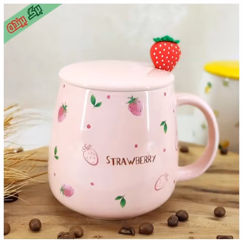 ماگ سرامیکی میوه ای قاشق توت فرنگی