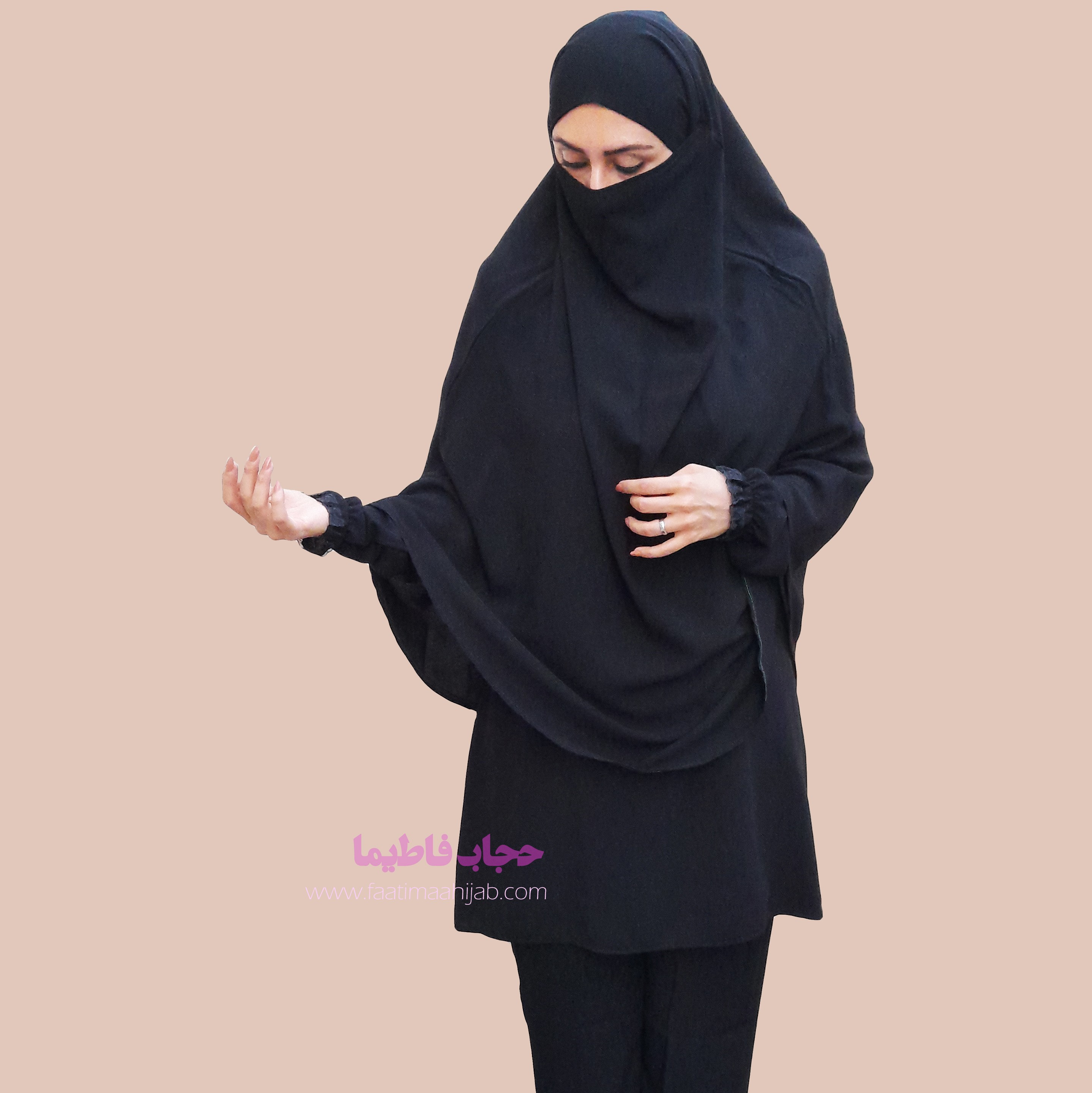 تونیک و شلوار به همراه مقنعه روبنده دار رنگ مشکی قد 170سانت