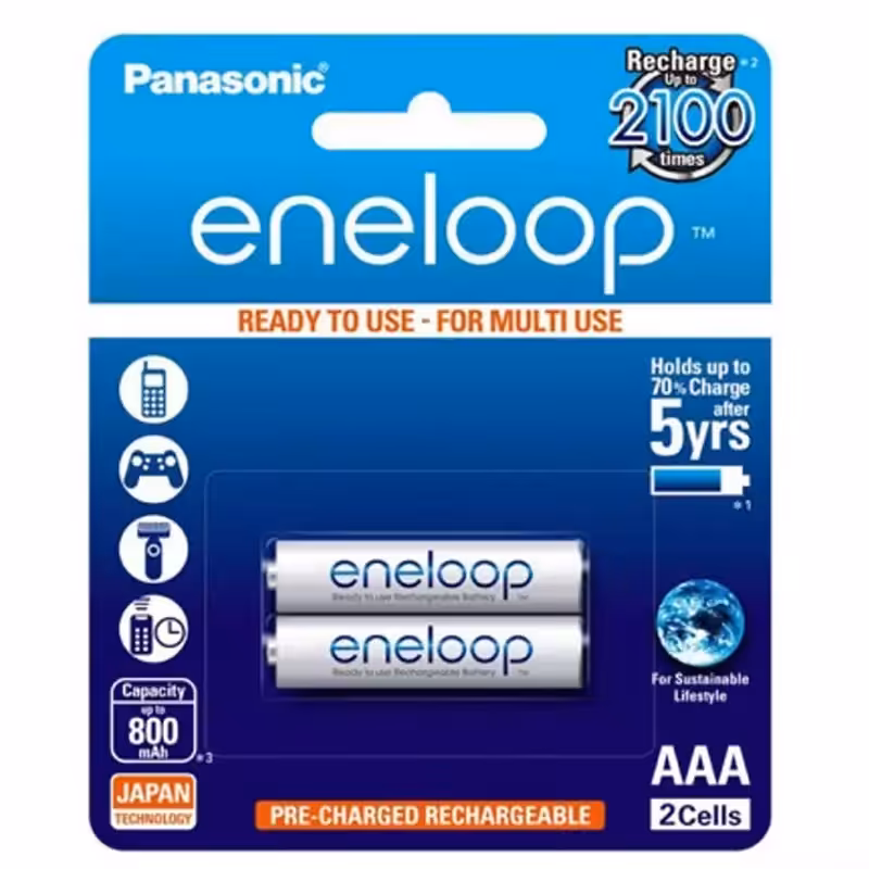 باتری نیم قلمی قابل شارژ تلفن بی سیم پاناسونیک مدل eneloop/BK-4MCCE بسته 2 عددی