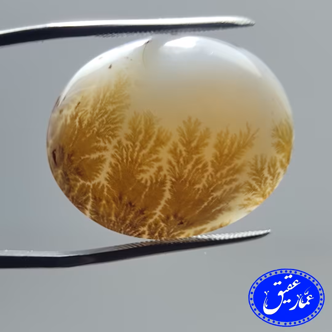 نگین عقیق شجر منظره ردیفی با گل نارنجی و ریزنقش