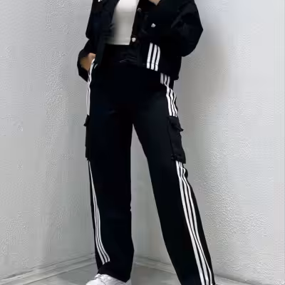 ست دوتیکه شومیز و شلوار کتان مدل آدیداس