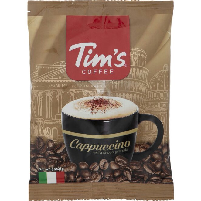 کاپوچینو تیمز Cappuccino Tim’s به صورت ساشه ای به همراه پودر کاکائو