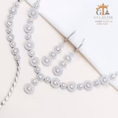 سرویس نقره زنانه با نگین های برلیان اتمی عیار 925 کد 11265