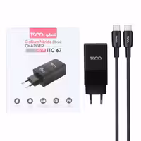 شارژر دیواری 65 وات فست شارژ PD و دوپورت تسکو مدلTTC67 به همراه کابل تبدیل USB-C