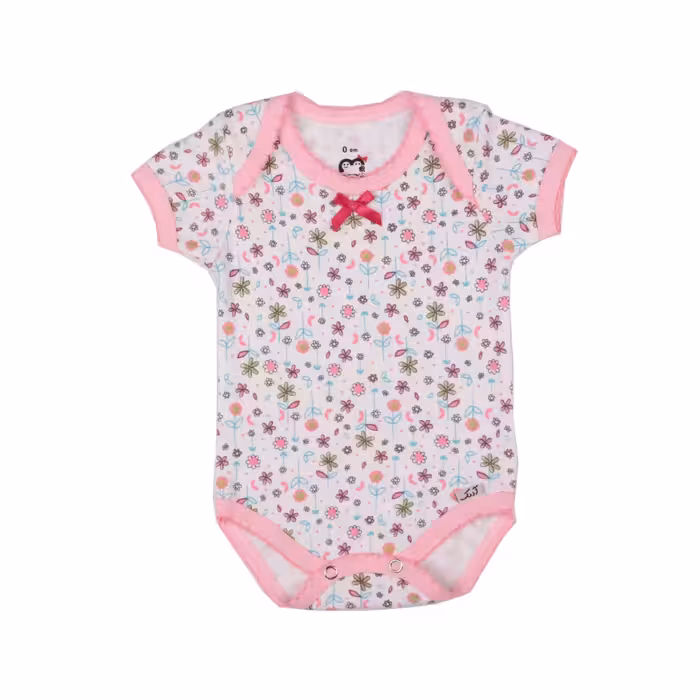 زیر دکمه آستین کوتاه نوزادی آدمک طرح چاپ گل