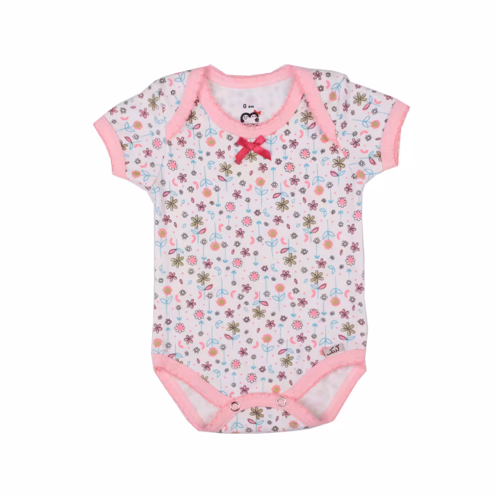 زیر دکمه آستین کوتاه نوزادی آدمک طرح چاپ گل