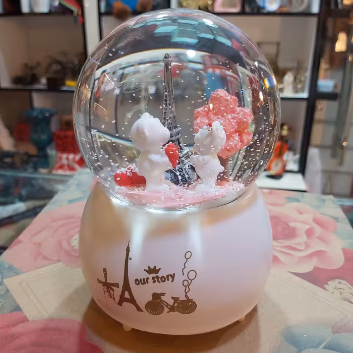 گوی موزیکال کوکی بزرگ خارجی برج ایفل و خرس عاشق،عاشقانه