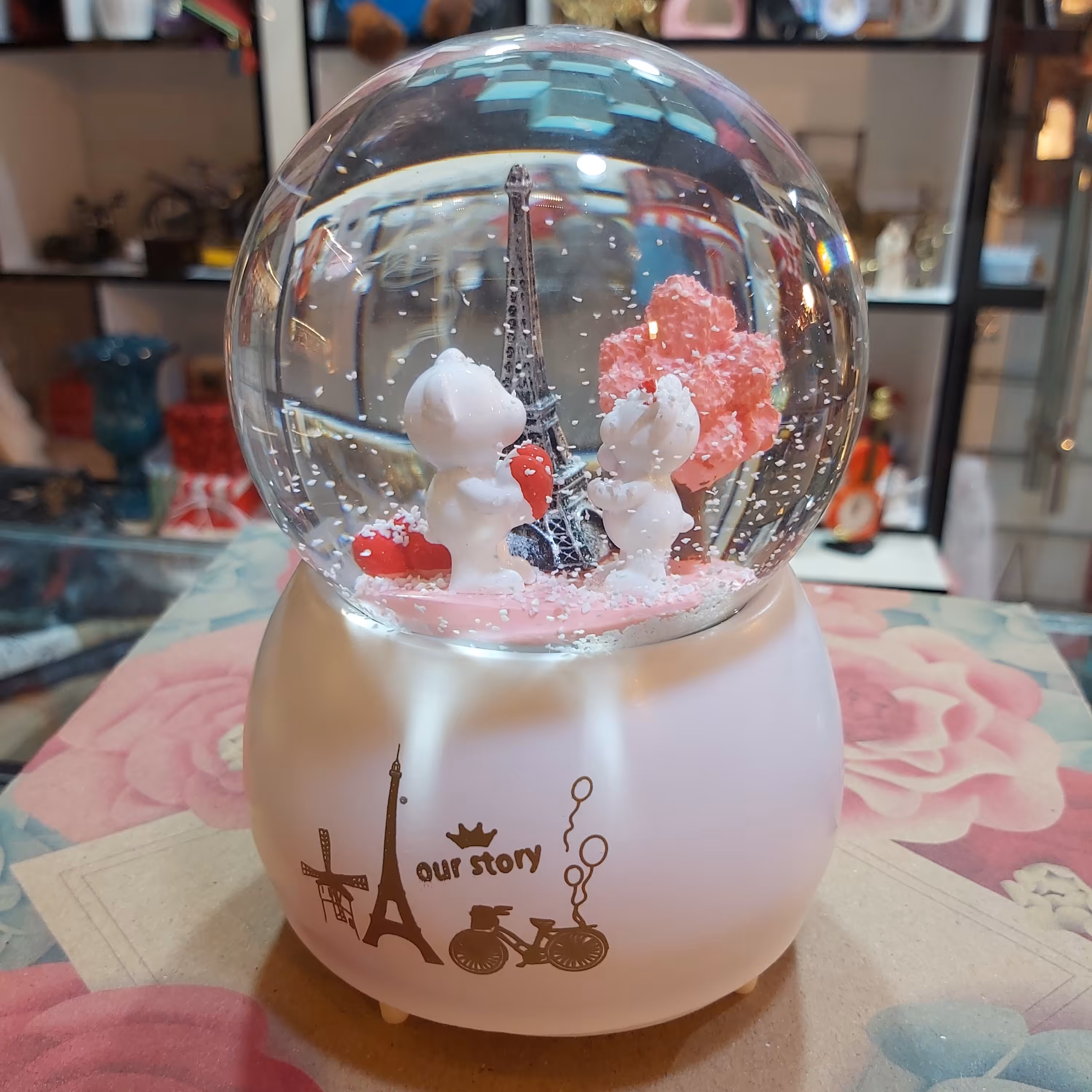 گوی موزیکال کوکی بزرگ خارجی برج ایفل و خرس عاشق،عاشقانه