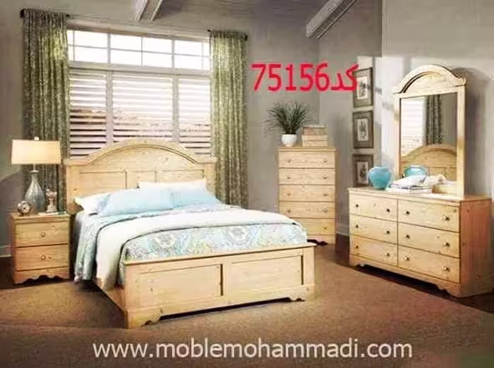 سرویس خواب ام دی اف و چوب کد75156شامل تخت/پاتختی/دراور/قاب اینه