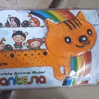 خط کش سیلیکونی عروسکی طرح گربه رنگ نارنجی شفاف