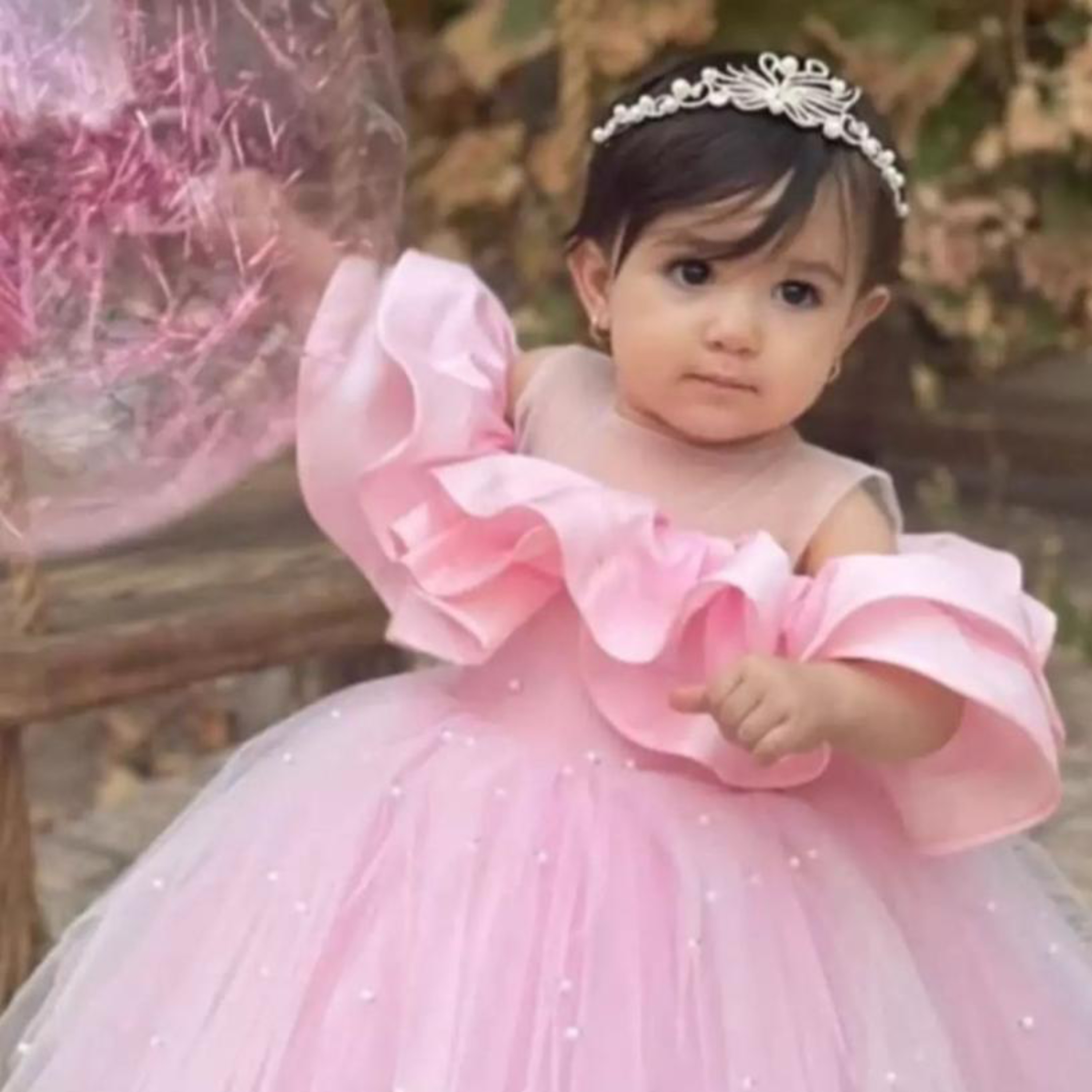 لباس عروسکی صورتی مرواریدی