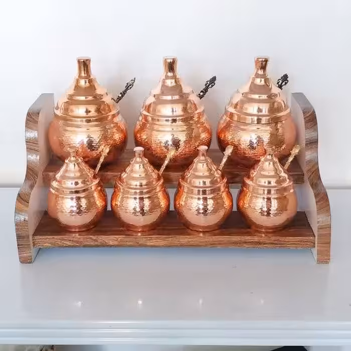 جا ادویه هفت تایی تمام مس  با استند و قاشق نانو شده 