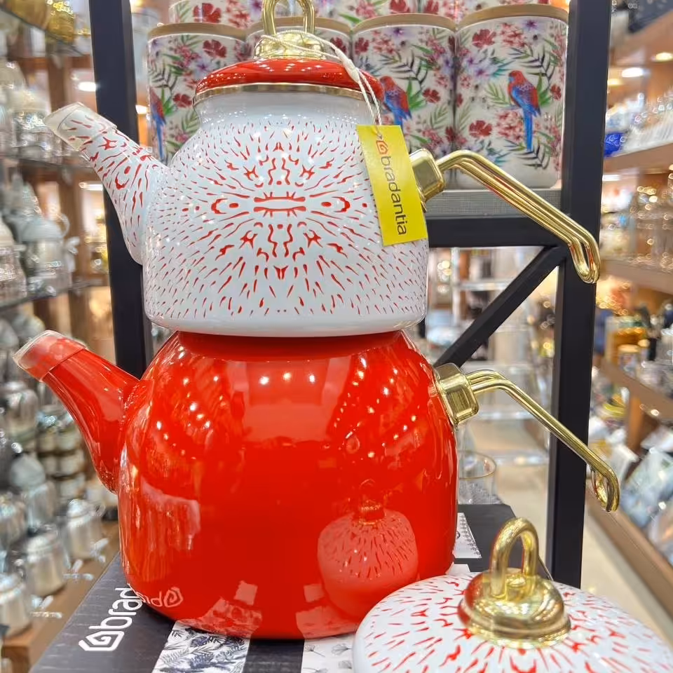 کتری قوری لعابی ترکیه رنگ قرمز 