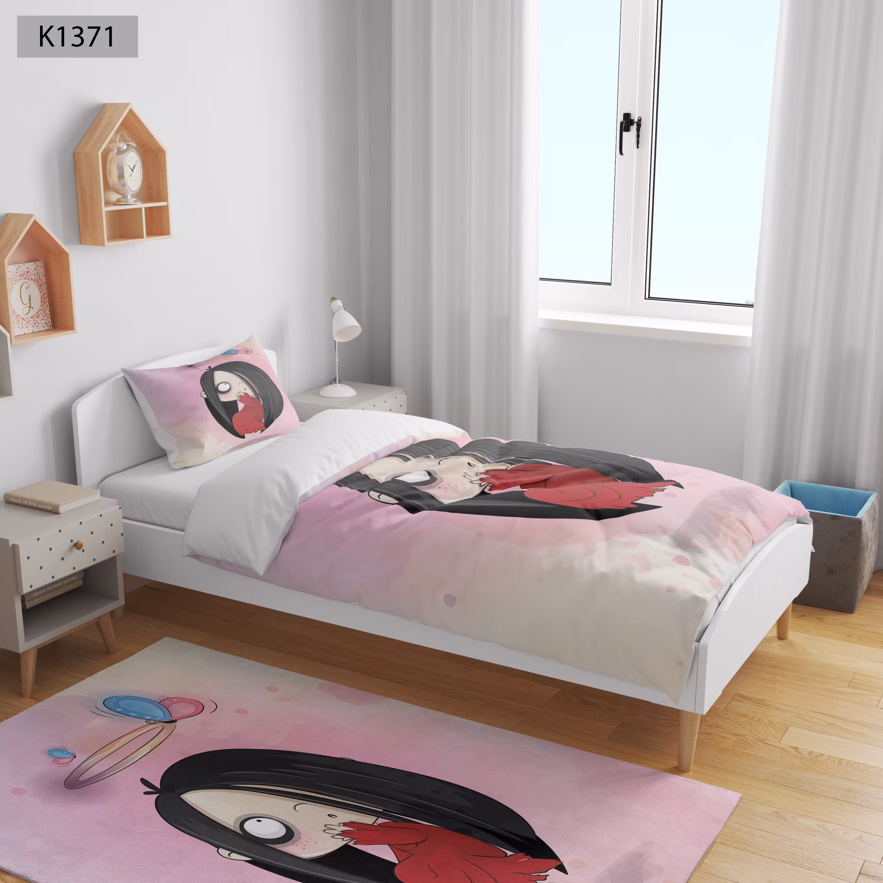 ست رو تختی چاپی 4 تیکه کالیفرنیا یک نفره   کد1371